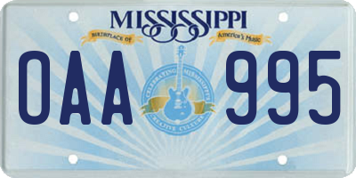 MS license plate OAA995