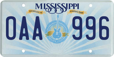 MS license plate OAA996