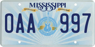 MS license plate OAA997
