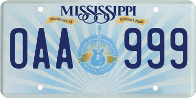 MS license plate OAA999