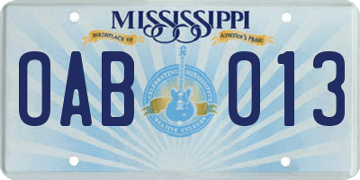 MS license plate OAB013