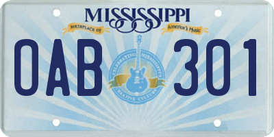 MS license plate OAB301