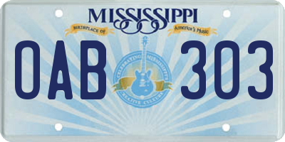 MS license plate OAB303