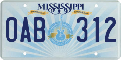 MS license plate OAB312