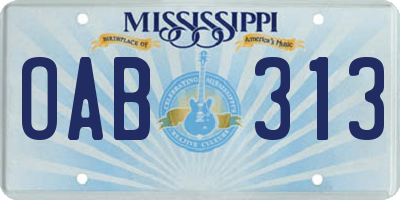 MS license plate OAB313