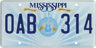 MS license plate OAB314