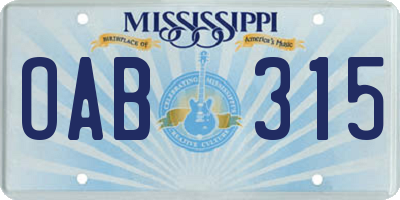 MS license plate OAB315