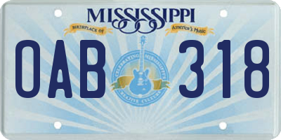 MS license plate OAB318