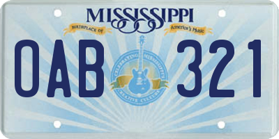 MS license plate OAB321