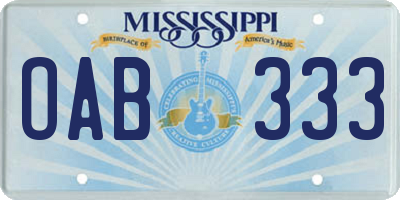 MS license plate OAB333