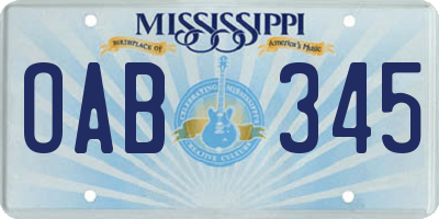 MS license plate OAB345