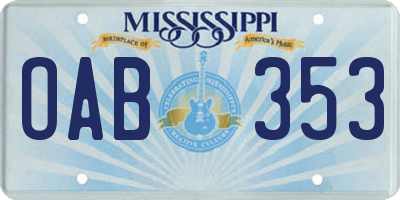 MS license plate OAB353