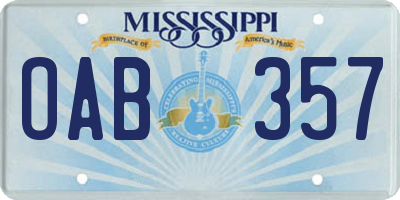 MS license plate OAB357