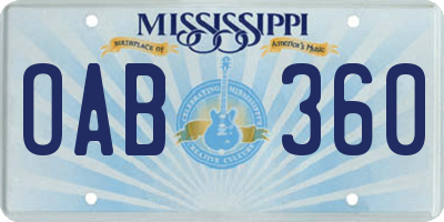 MS license plate OAB360