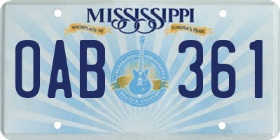 MS license plate OAB361