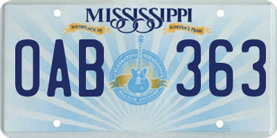 MS license plate OAB363