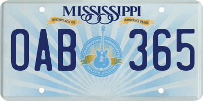 MS license plate OAB365