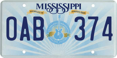MS license plate OAB374