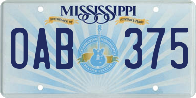 MS license plate OAB375