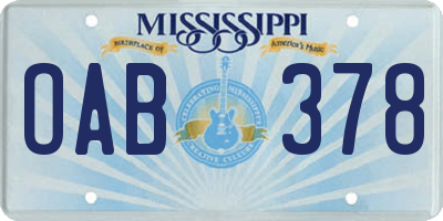 MS license plate OAB378