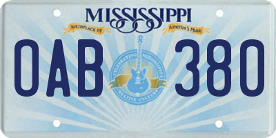 MS license plate OAB380