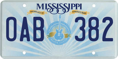 MS license plate OAB382