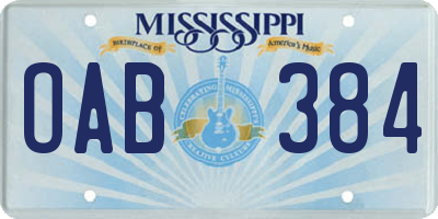 MS license plate OAB384