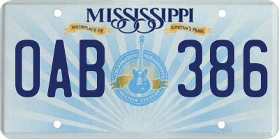 MS license plate OAB386