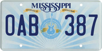 MS license plate OAB387