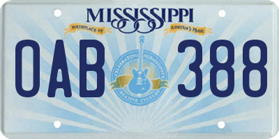 MS license plate OAB388