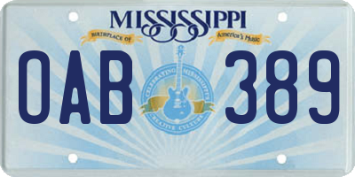 MS license plate OAB389