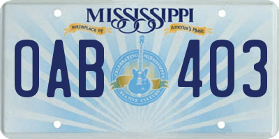 MS license plate OAB403