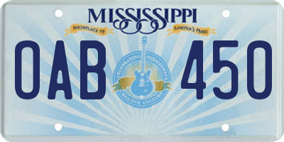 MS license plate OAB450
