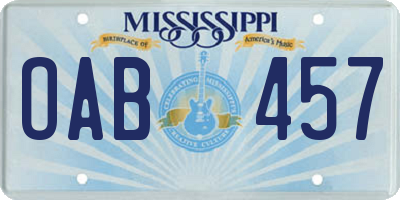 MS license plate OAB457