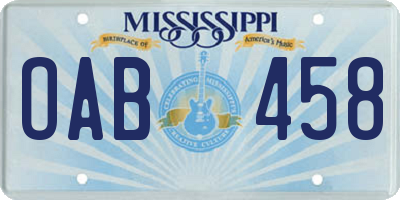 MS license plate OAB458