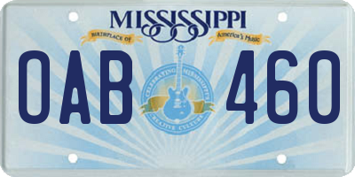 MS license plate OAB460