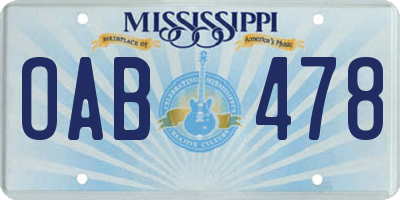 MS license plate OAB478