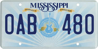 MS license plate OAB480