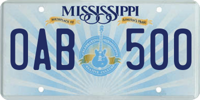 MS license plate OAB500