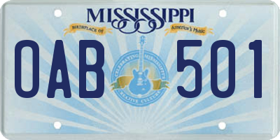 MS license plate OAB501