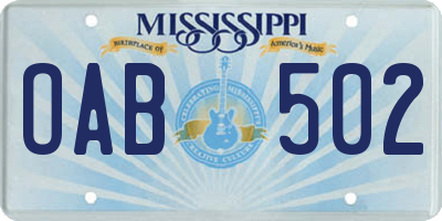 MS license plate OAB502