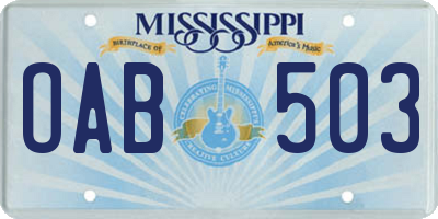 MS license plate OAB503