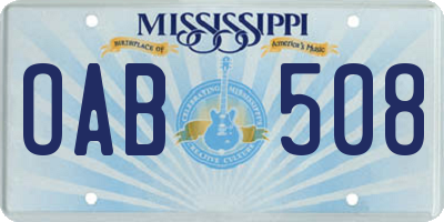 MS license plate OAB508