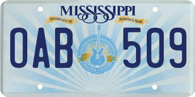 MS license plate OAB509