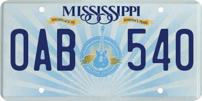 MS license plate OAB540