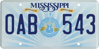 MS license plate OAB543