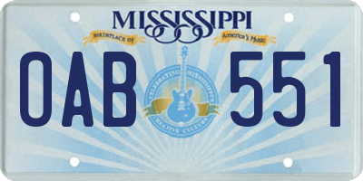 MS license plate OAB551