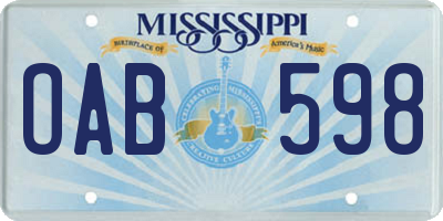MS license plate OAB598