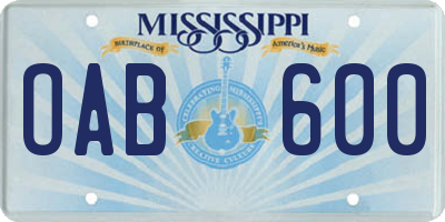 MS license plate OAB600