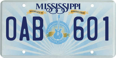 MS license plate OAB601